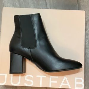 Booties- New- never worn. JUSTFAB- Black, Size 9.5